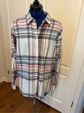 Joules Plaid Button-Down Shirt in Pink, Blue & Cream